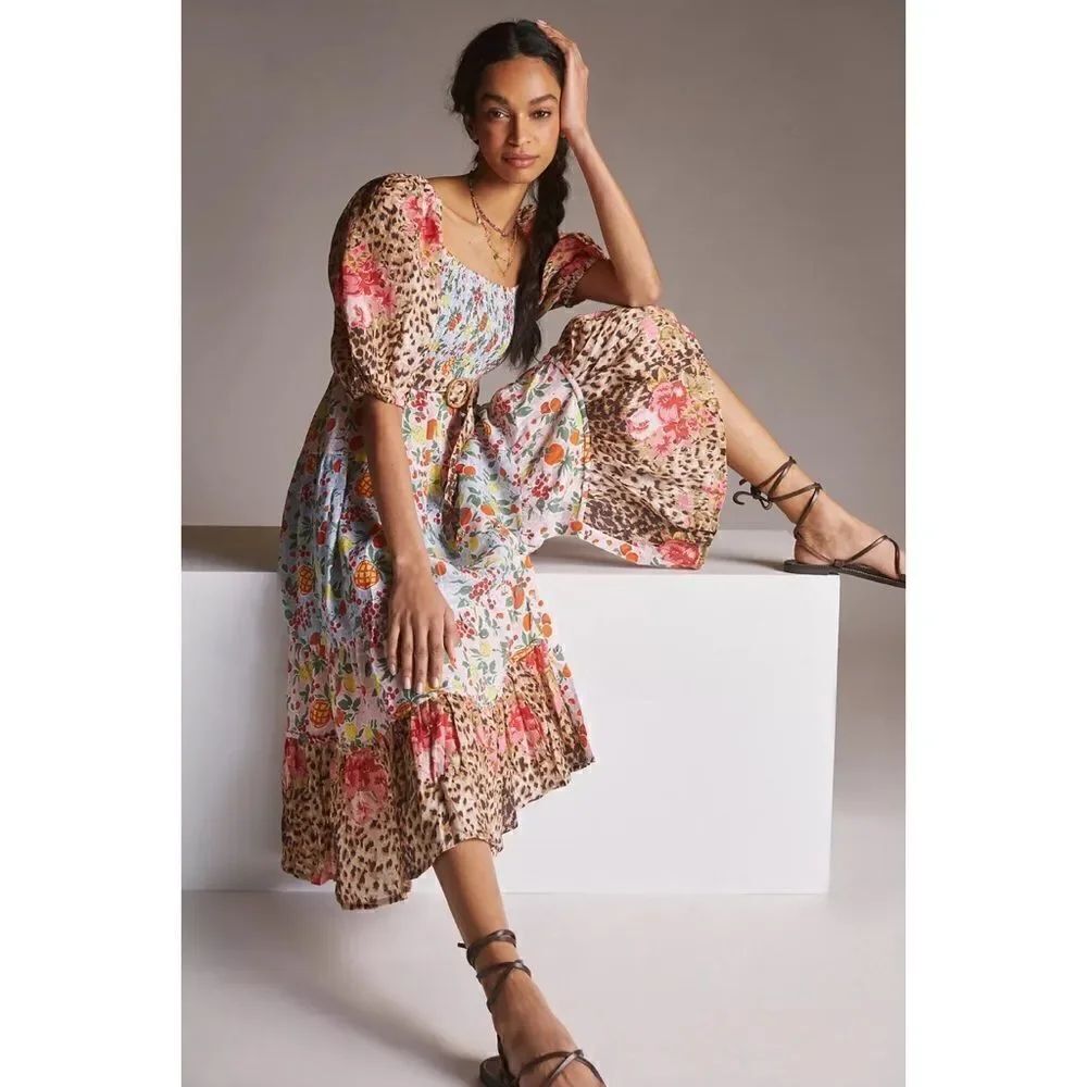 Anthropologie - Place Nationale Floral Linen Midi Dress